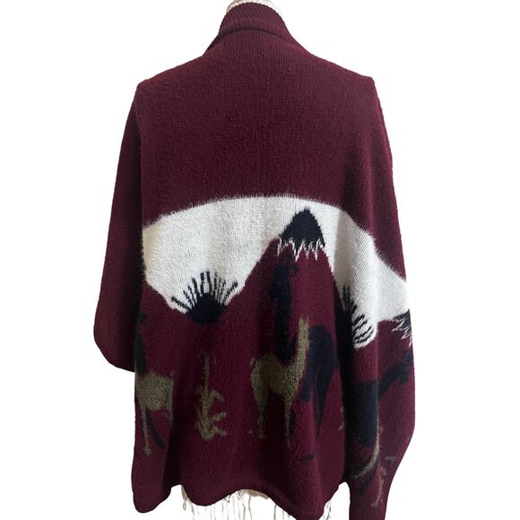 Soft and Cozy Cabincore  Burgundy, White, and Black Wrap/Shawl- One Size EUC - Picture 2 of 3